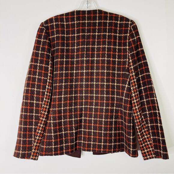 Vintage brown orange wool tweed plaid preppy academia office blazer jacket 10 - Picture 6 of 6
